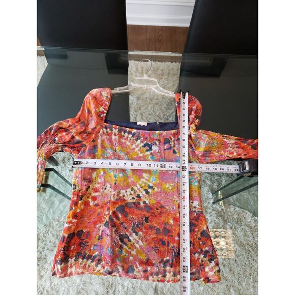 Women's Ecru Floral Print Square Neck Long Sleeve Top Size L Pullover Outdoor - Picture 12 of 12